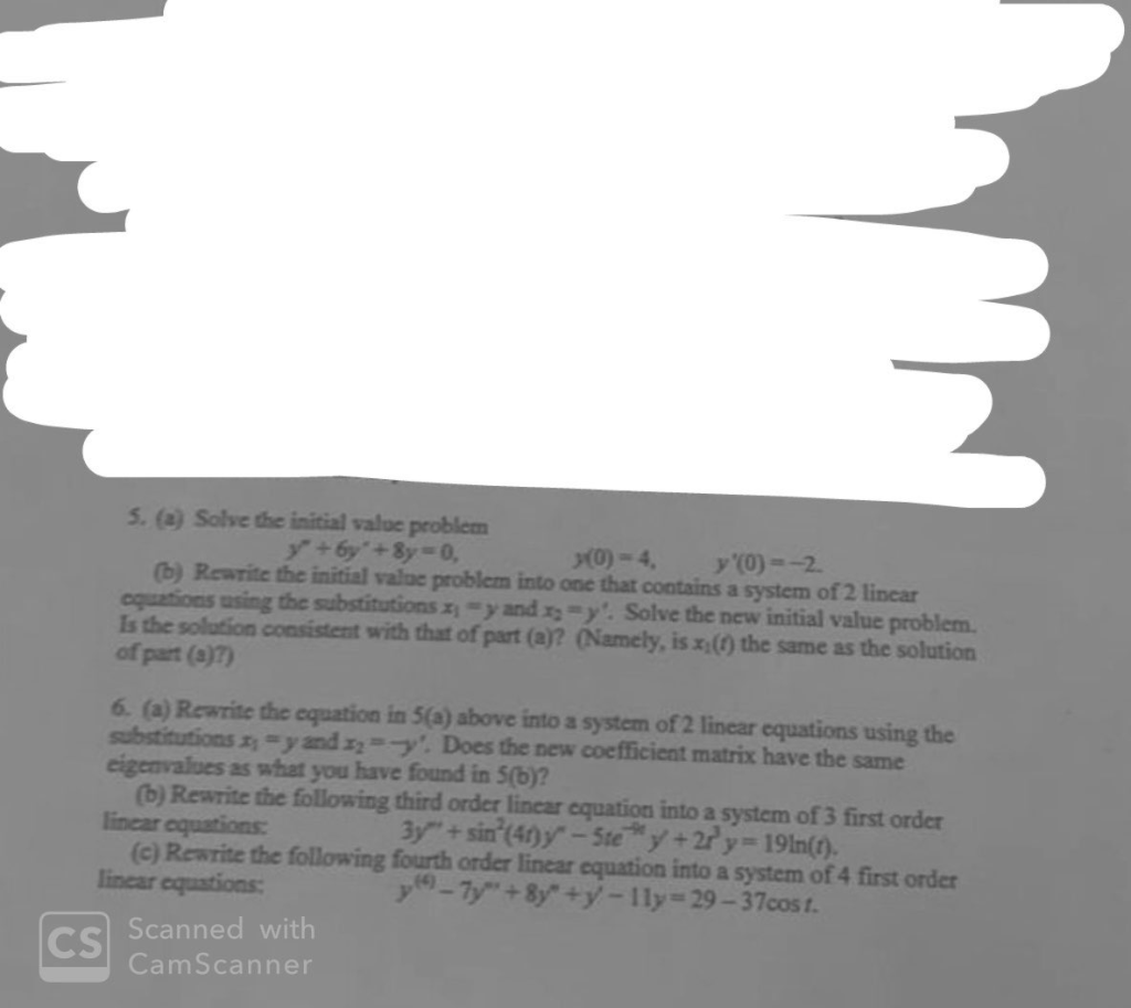 Solved 5. ) Solve the initial value problem y+by+8y=0, (0) | Chegg.com