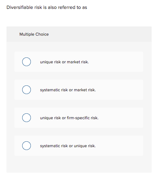 Solved Diversifiable Risk Is Also Referred To As Multiple | Chegg.com