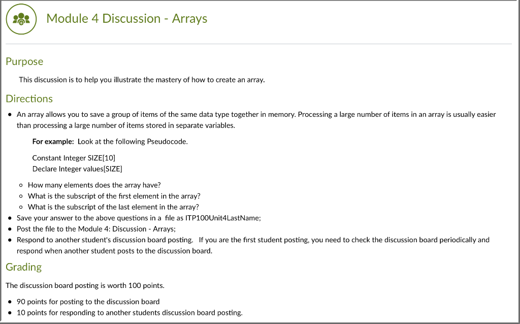 Solved Module 4 Discussion - Arrays Purpose This Discussion | Chegg.com