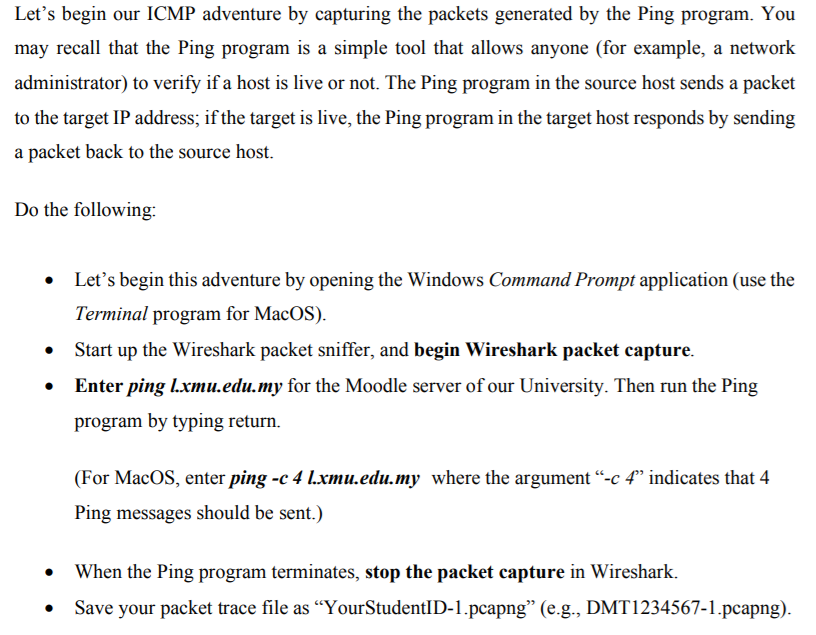 Solved Let's begin our ICMP adventure by capturing the | Chegg.com