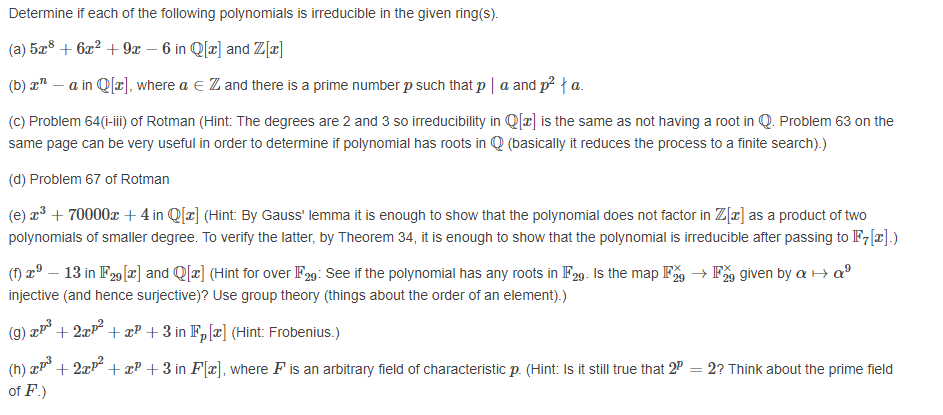 Determine If Each Of The Following Polynomials Is Chegg Com