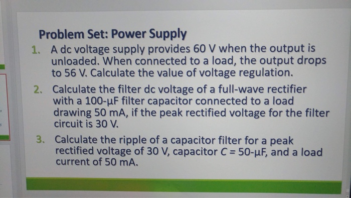 Solved Problem Set: Power Supply 1. A dc voltage supply | Chegg.com