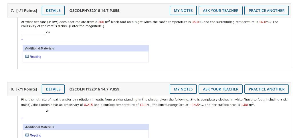 Solved 7 [ 1 Points Details Oscolphys2016 14 7 P 055 My