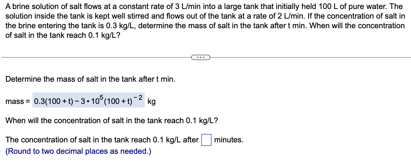 Solved A brine solution of salt flows at a constant rate of