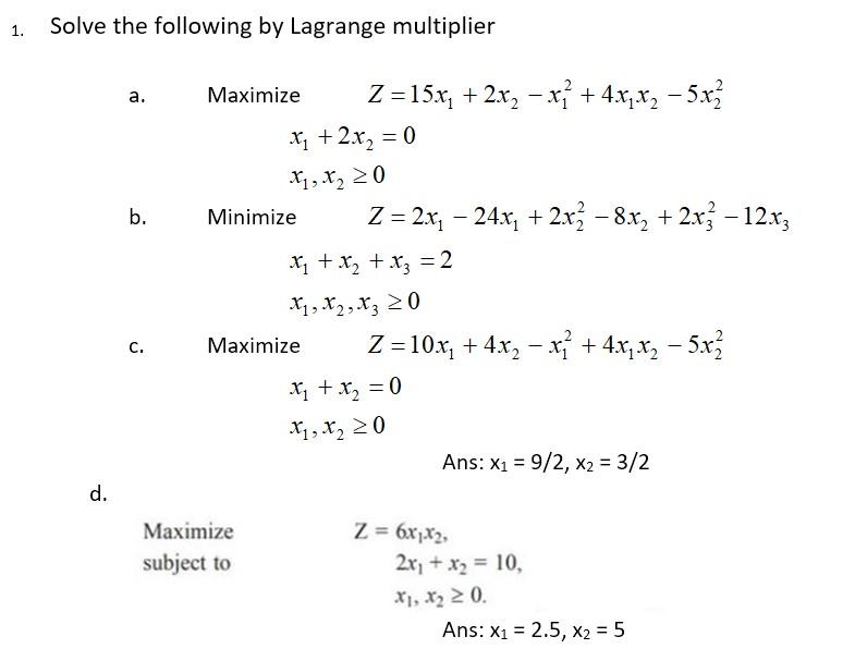 Solved Solve The Following By Lagrange Multiplier A 6170