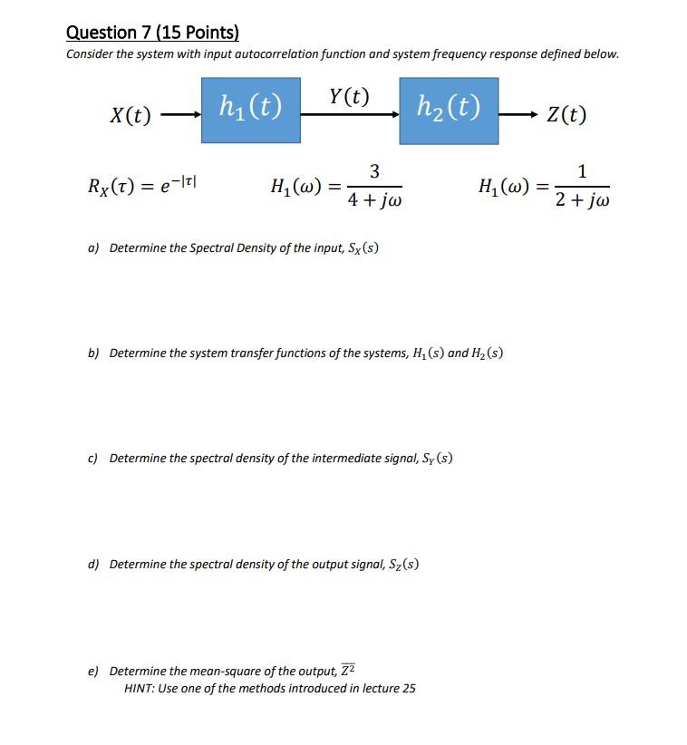 Solved Question 7 (15 Points) Consider the system with input | Chegg.com