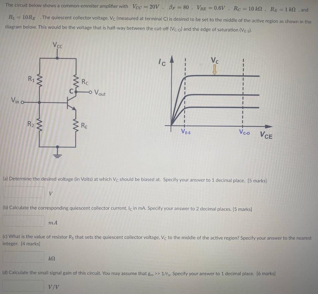 Solved The Circuit Below Shows A Common-emmiter Amplifier | Chegg.com