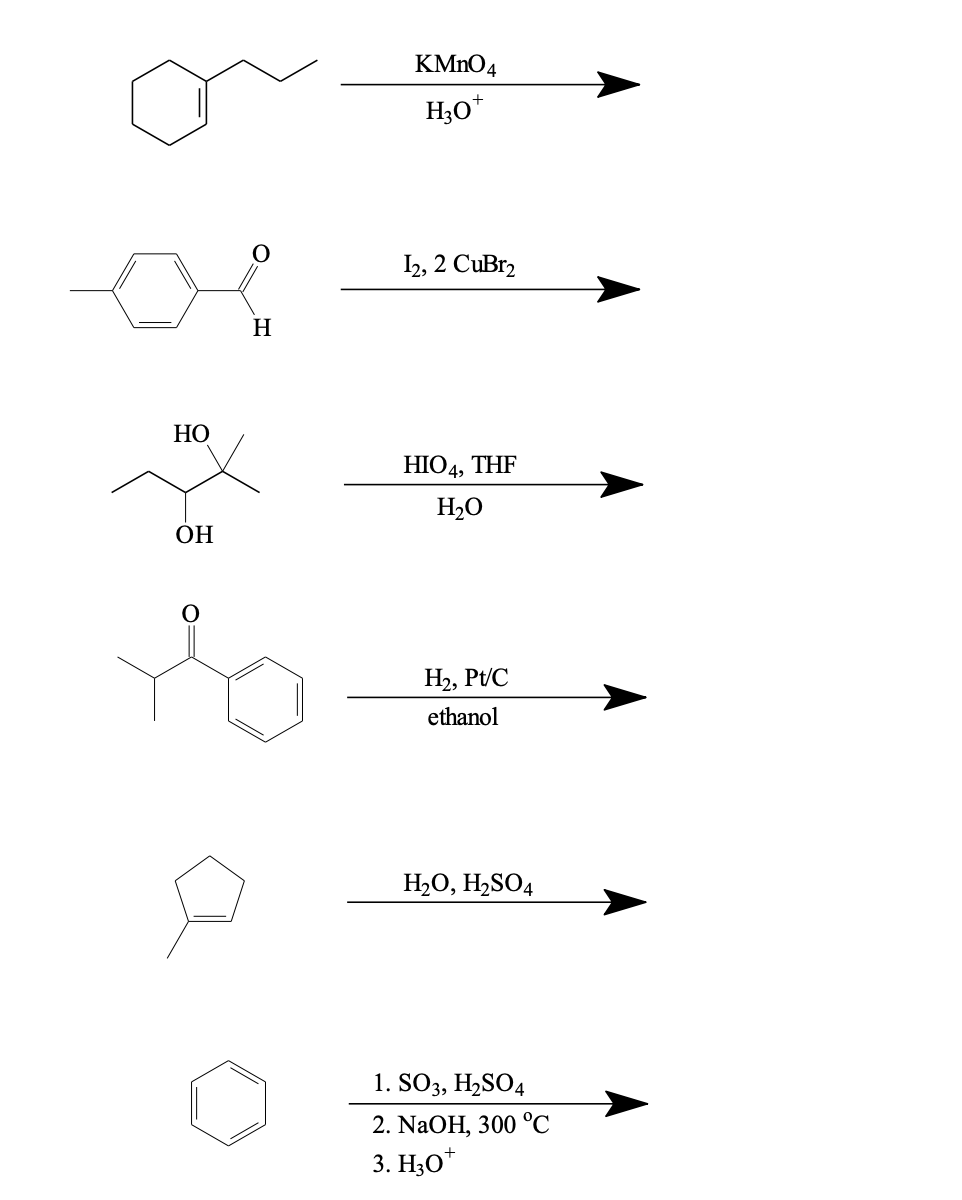 Solved KMnO4 H30* 12, 2 CuBr2 H HO HIO4, THF H2O OH H2, Pt/C | Chegg.com