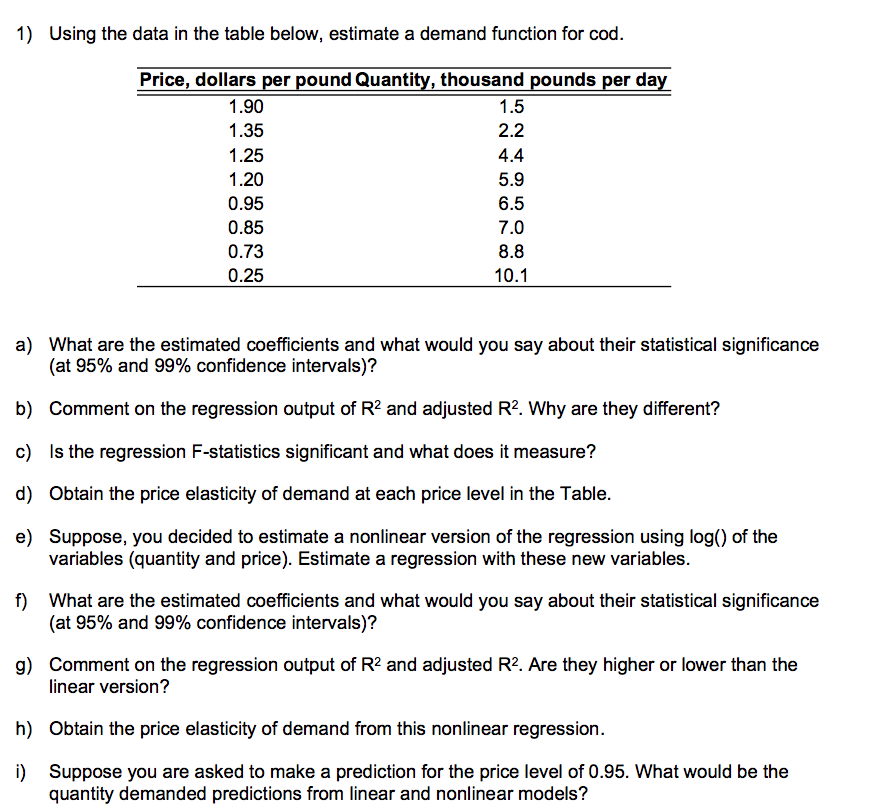 Solved 1) Using the data in the table below, estimate a | Chegg.com