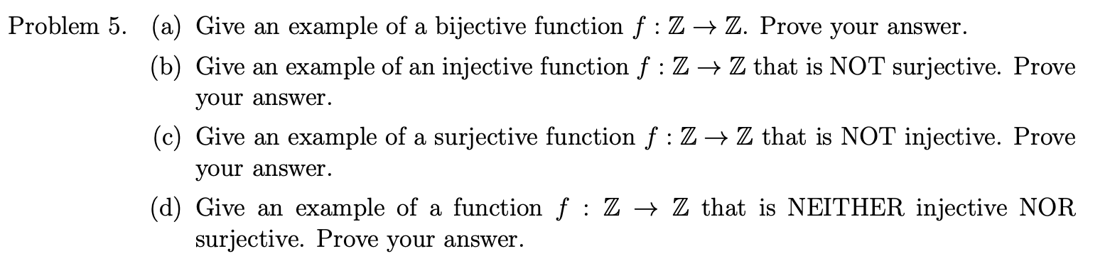 Solved lem 5. (a) Give an example of a bijective function | Chegg.com