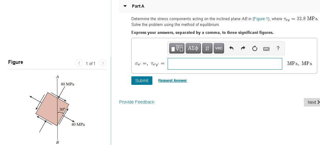 Solved Part A Determine the stress components acting on the | Chegg.com