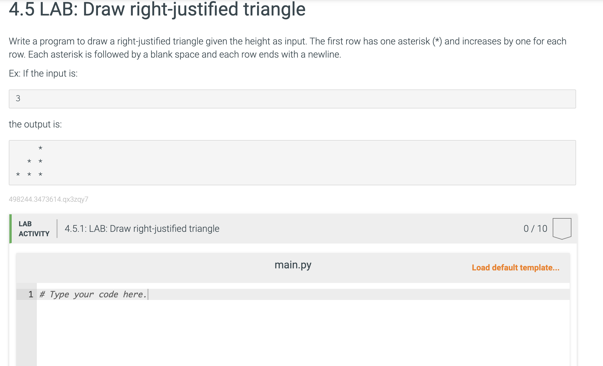 Solved 4.5 LAB: Draw right-justified triangle Write a | Chegg.com
