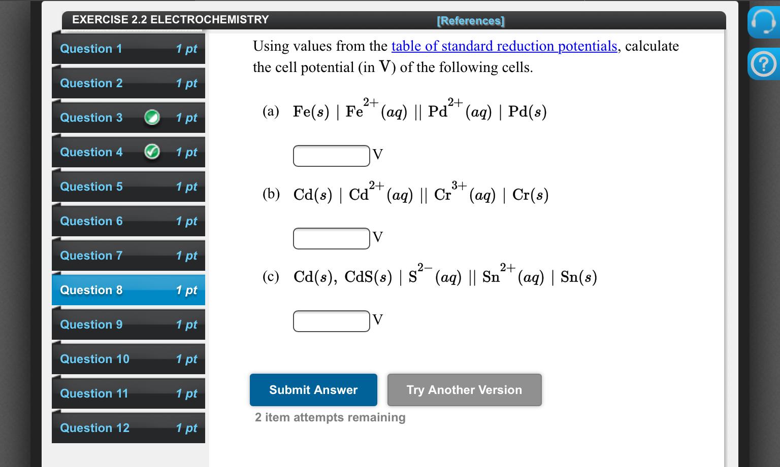 Solved EXERCISE 2.2 ELECTROCHEMISTRY [References) Question 1 | Chegg.com