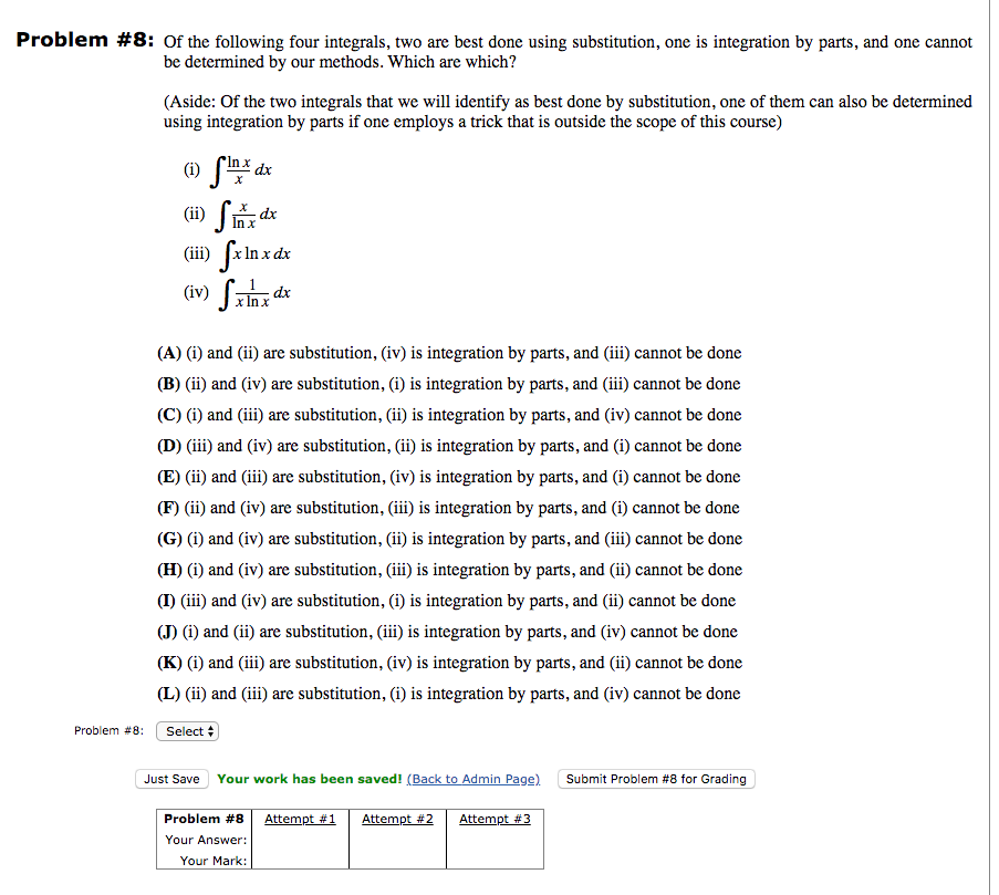 Solved Problem #8: Of the following four integrals, two are | Chegg.com