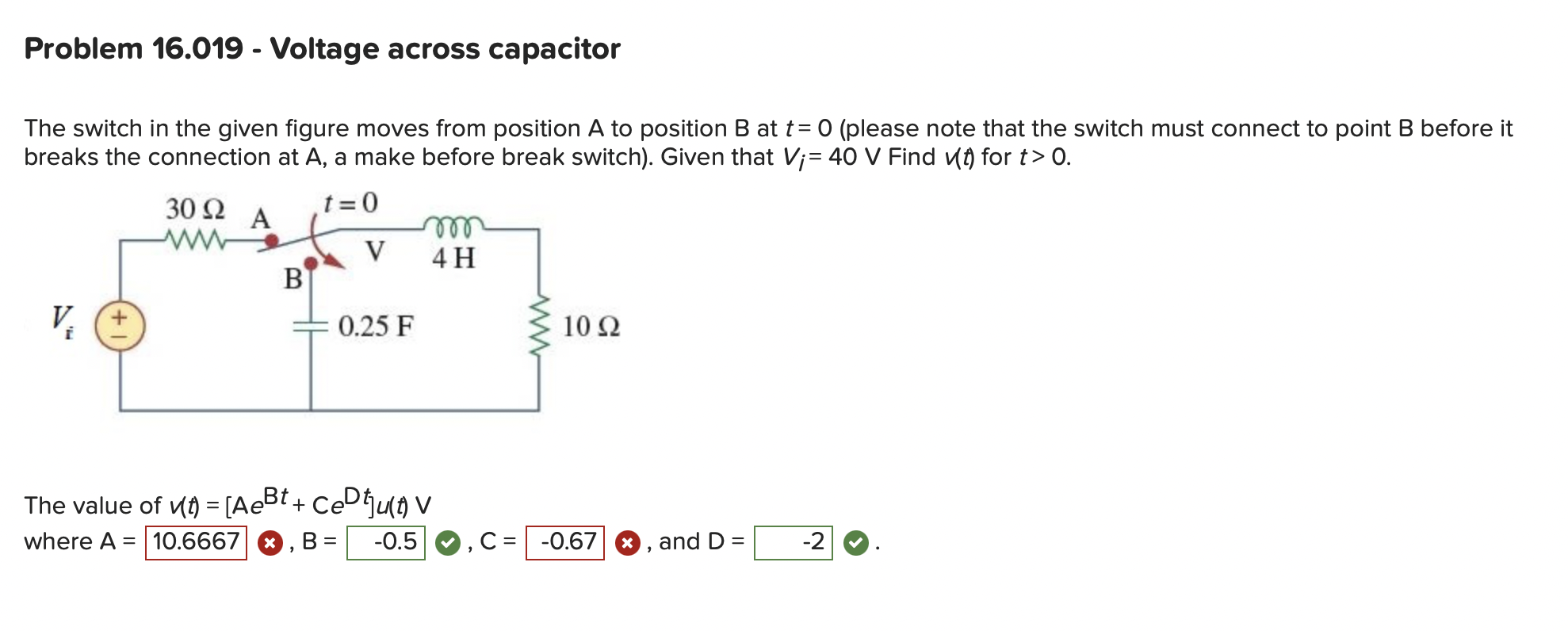 Solved Problem 16.019 - ﻿Voltage Across CapacitorThe Switch | Chegg.com