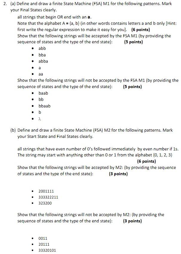 2. (a) Define and draw a finite State Machine (FSA) | Chegg.com