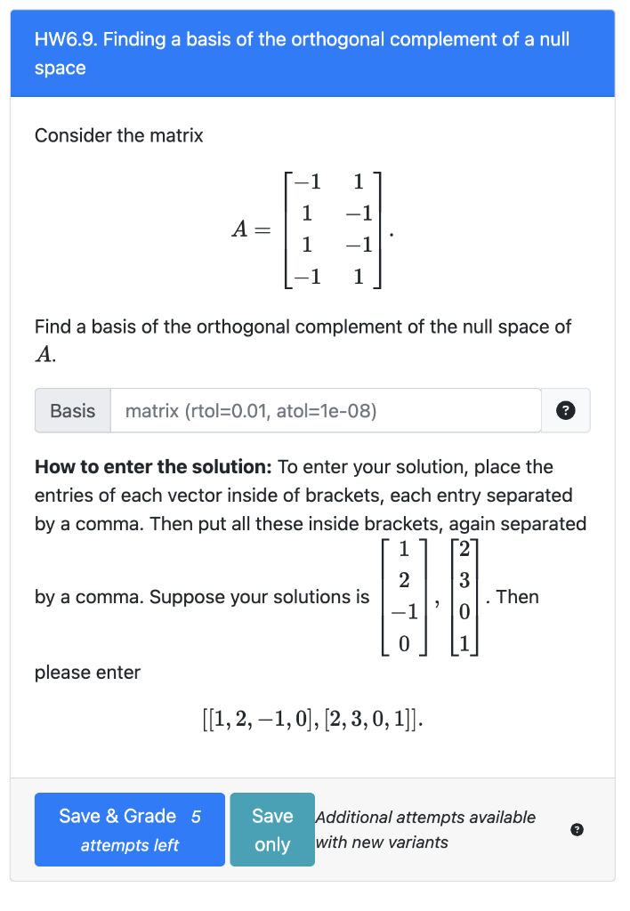 Solved HW6.9. Finding A Basis Of The Orthogonal Complement | Chegg.com