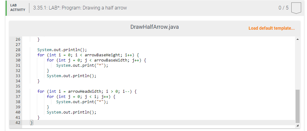 Solved This program outputs a downwards facing arrow | Chegg.com image.