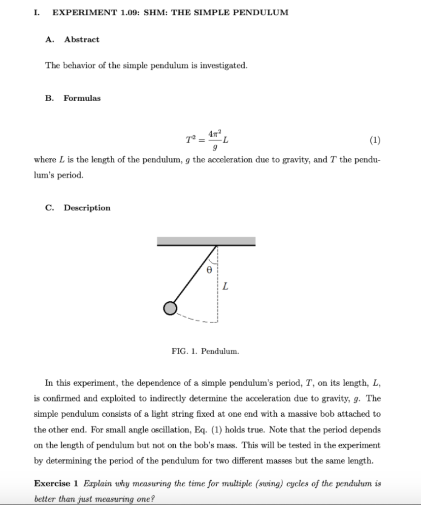 simple pendulum research papers