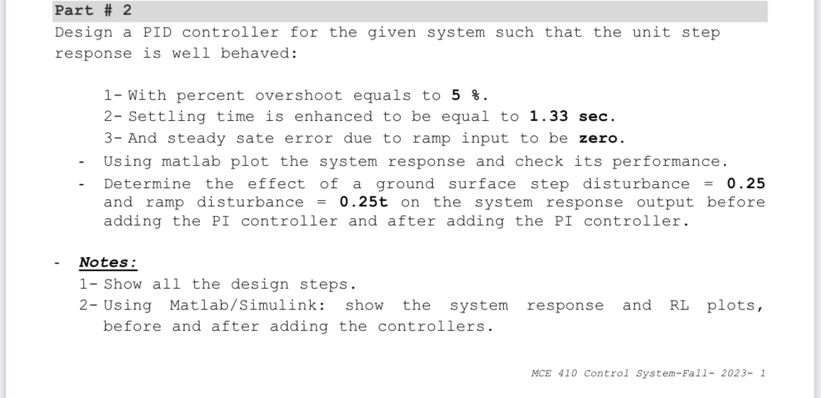 Solved Design a PID controller for the given system such | Chegg.com