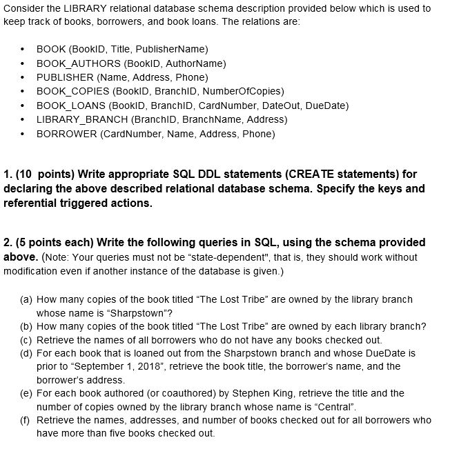 Solved Consider The LIBRARY Relational Database Schema | Chegg.com