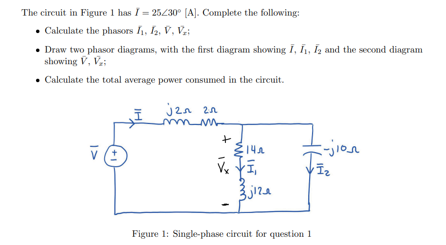 Solved The circuit in Figure 1 has Iˉ=25∠30∘[A]. Complete | Chegg.com