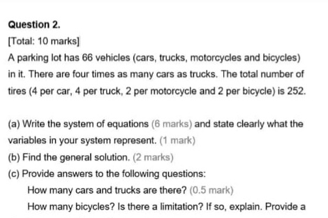 Solved Question 2 [Total: 10 Marks) A Parking Lot Has 66 | Chegg.com