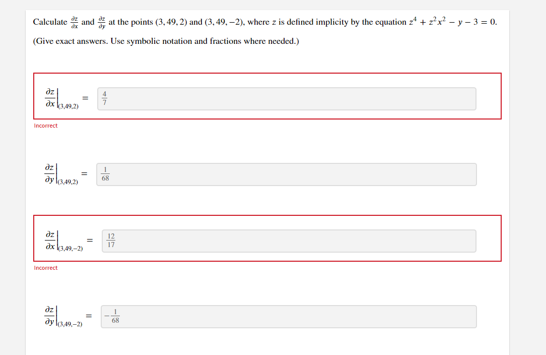 Solved + Calculate and at the points (3,49, 2) and (3,49, | Chegg.com
