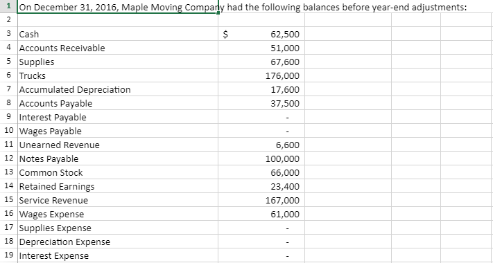 Solved 1 on December 31, 2016, Maple Moving Company had the | Chegg.com