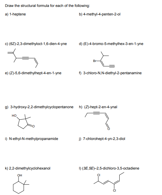 Solved Draw the structural formula for each of the | Chegg.com