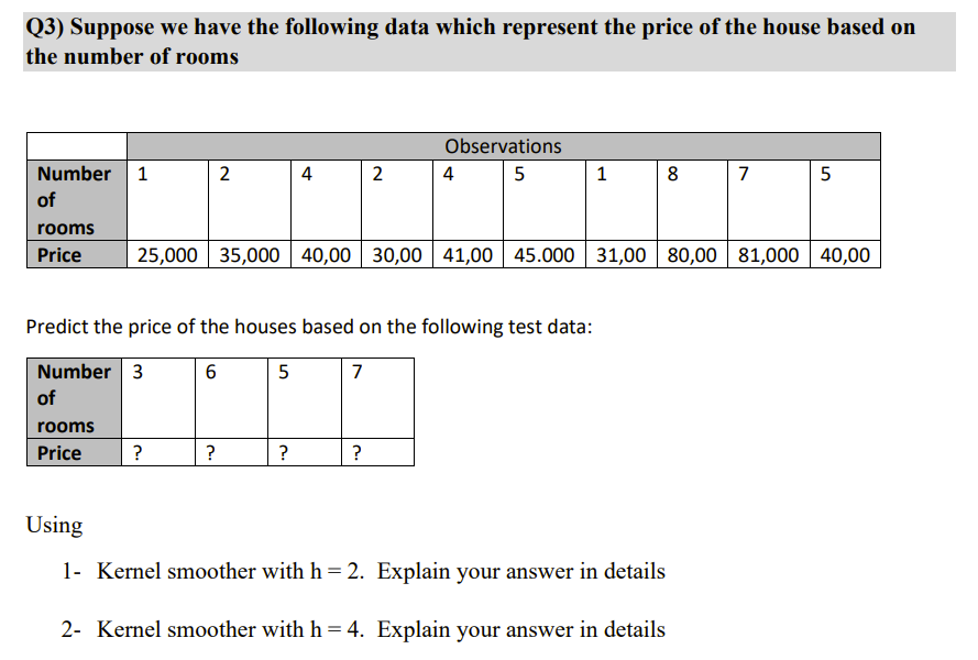 Q3) Suppose we have the following data which | Chegg.com