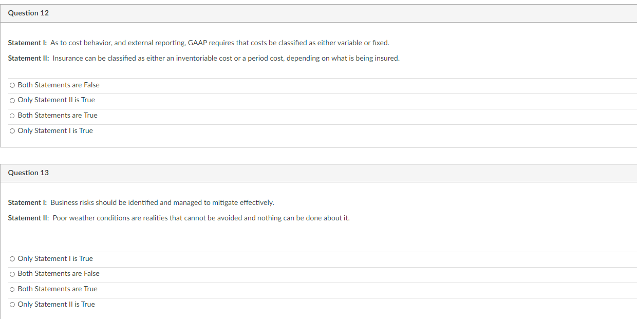 Solved Statement I: Indirect manufacturing costs include the | Chegg.com