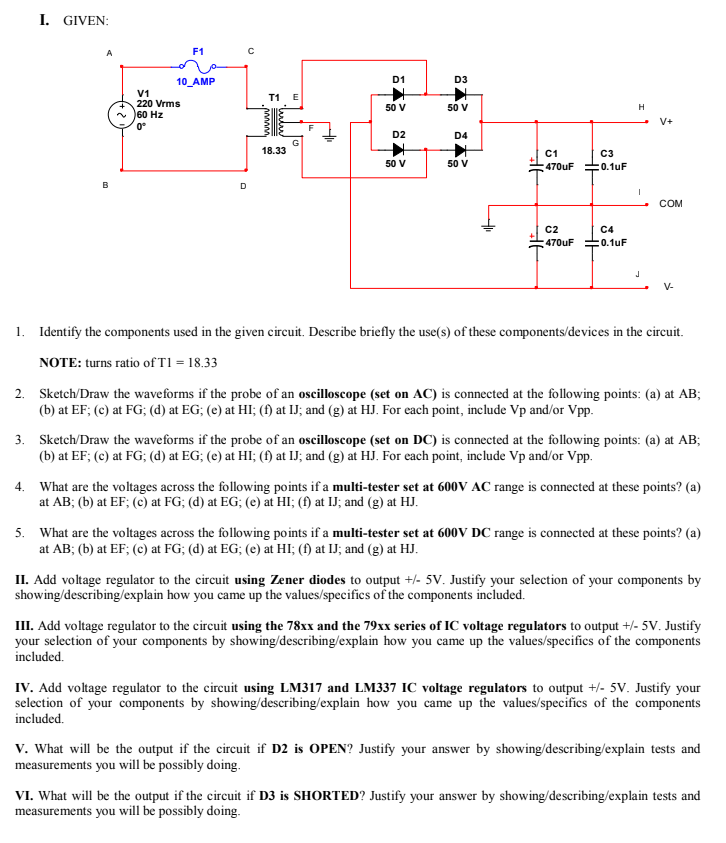 I Given A F1 S D1 D3 10 Amp V1 2 Vrms 60 Hz 0 Chegg Com