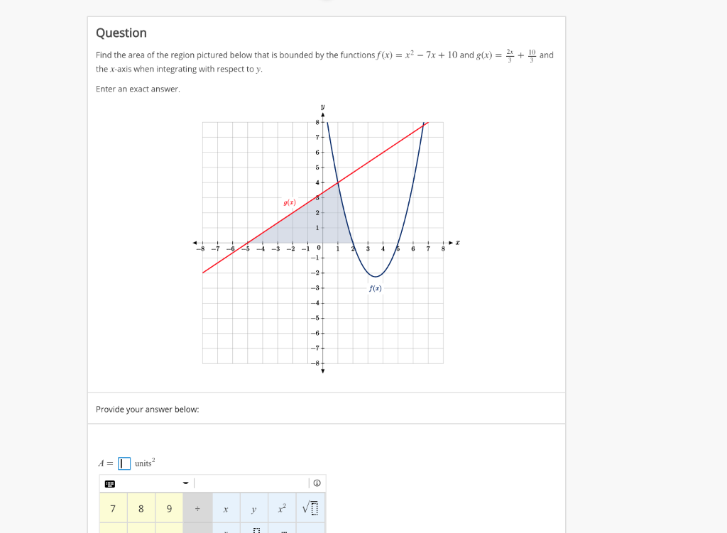 Solved Question Find the area of the region pictured below | Chegg.com