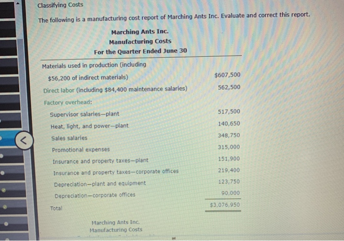 solved-classifving-costs-the-following-is-a-manufacturing-chegg