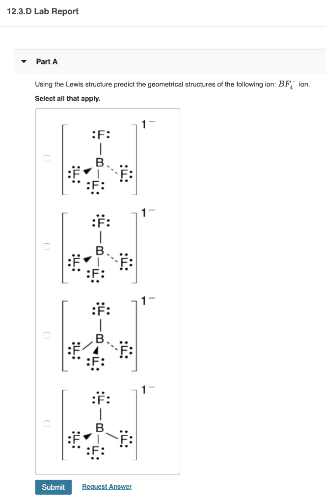 Solved 12.3.D Lab Report Part A Using the Lewis structure | Chegg.com