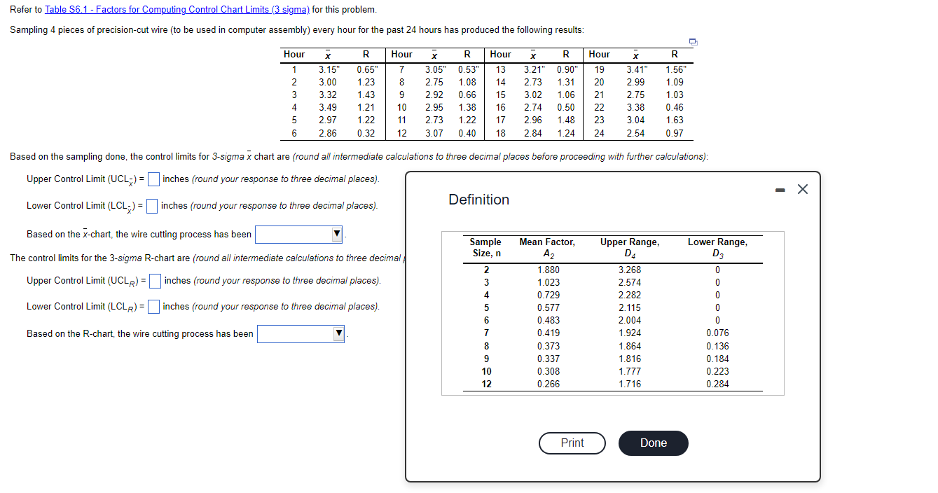 Solved Refer to Table \$6.1 - Factors for Computing Control | Chegg.com