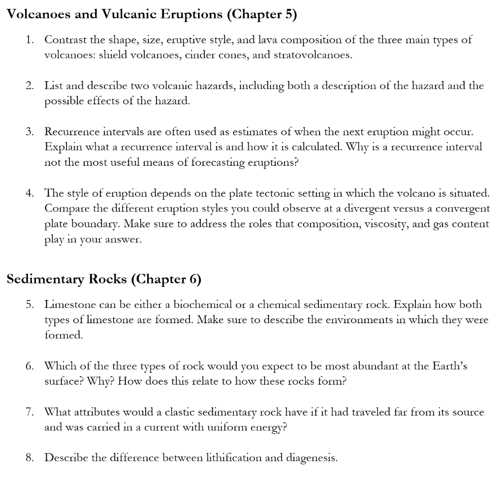 Solved Volcanoes and Vulcanic Eruptions (Chapter 5) 1. | Chegg.com