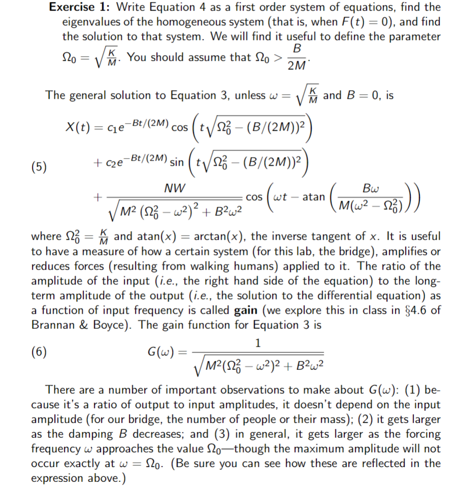 Solved Mx′′ Bx′ Kx Nwsin ωt Exercise 1 Write Equation 4 As