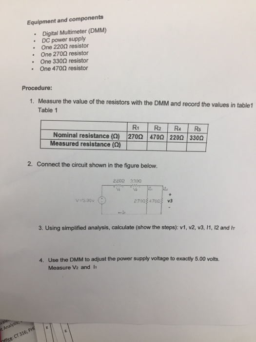 Solved Equipment and components Digital Multimeter (DMM) DC | Chegg.com