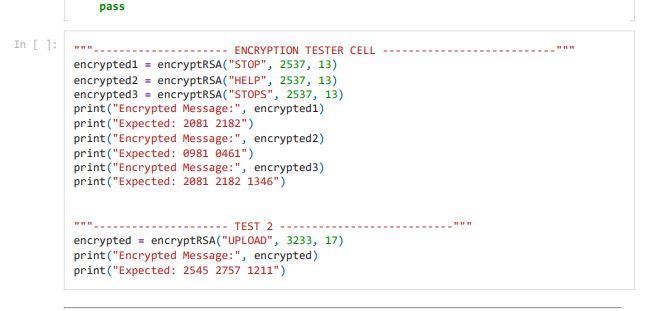 Solved Implement the function encryptrSA(message, n, e) | Chegg.com