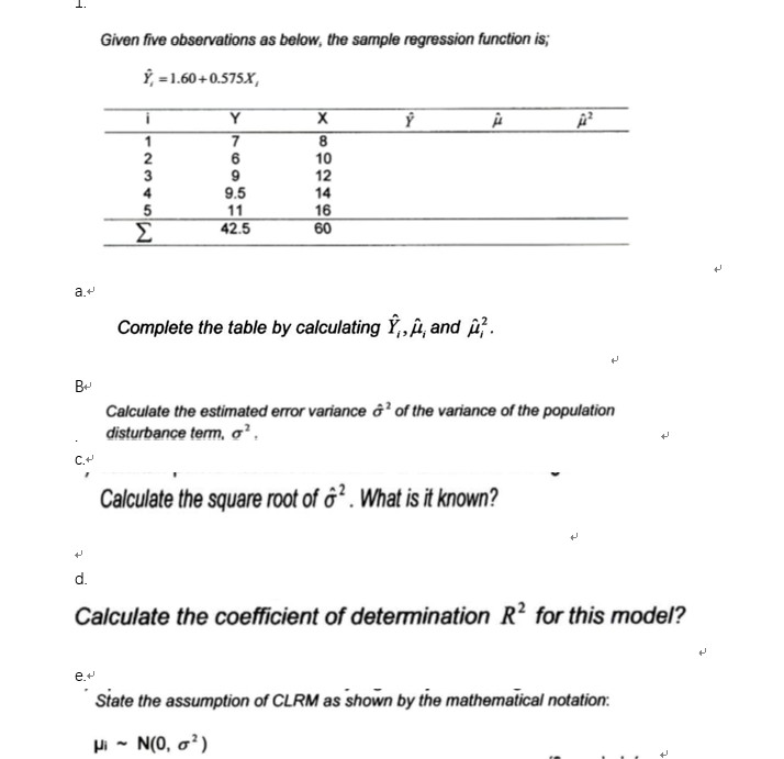 Solved Given Five Observations As Below The Sample Regre Chegg Com