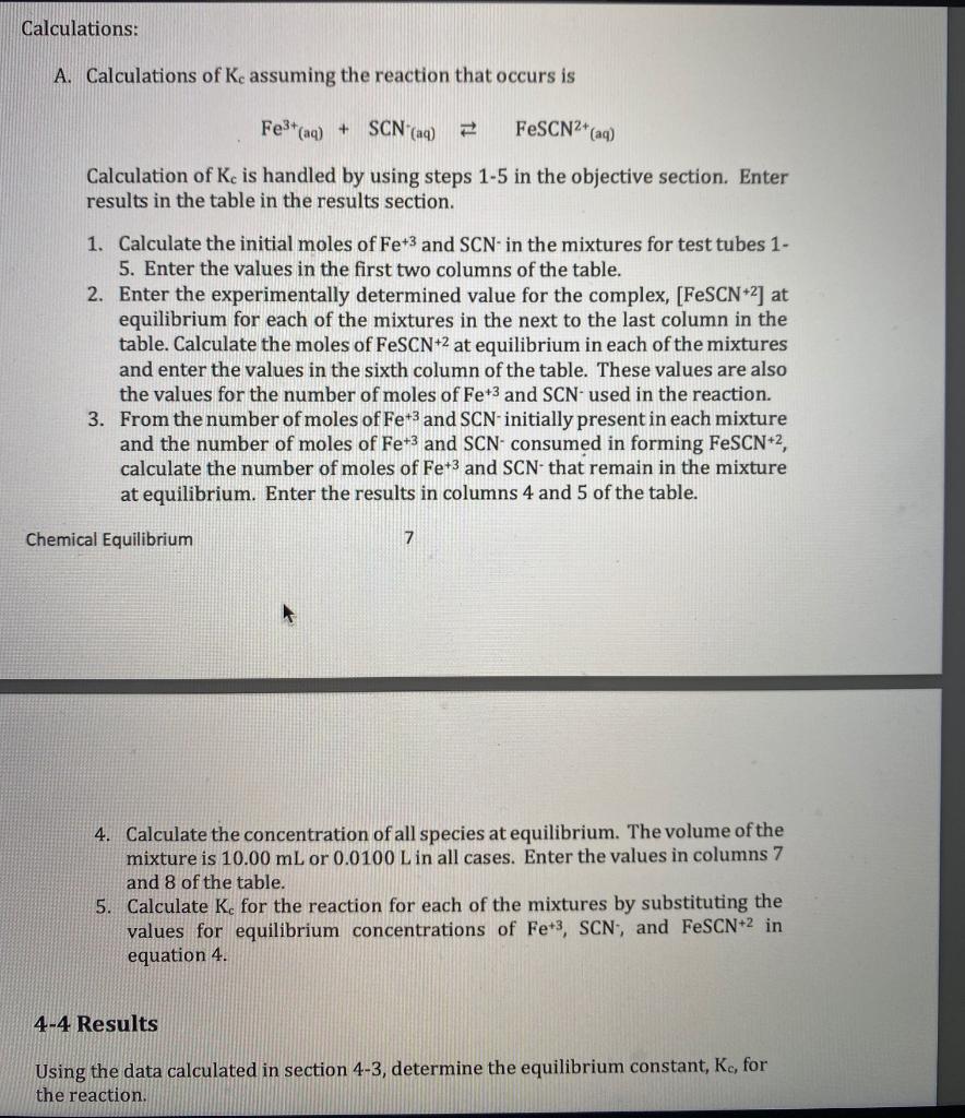 Test Tube Volume (ml) Fe(NO3)3 Volume (mL) KSCN