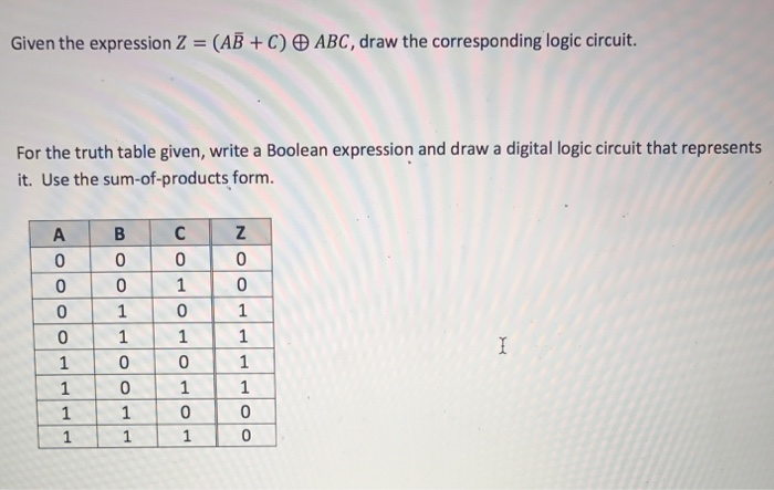 Solved Given The Expression Z = (AB + C)田ABC, Draw The | Chegg.com