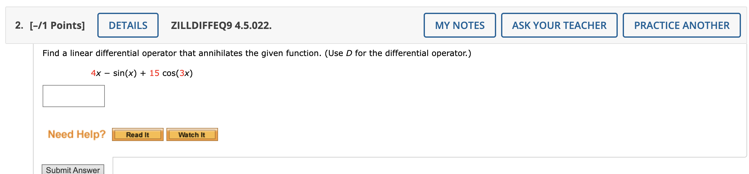 Solved zilldiffeq9 4 5 022 r differential operator that chegg