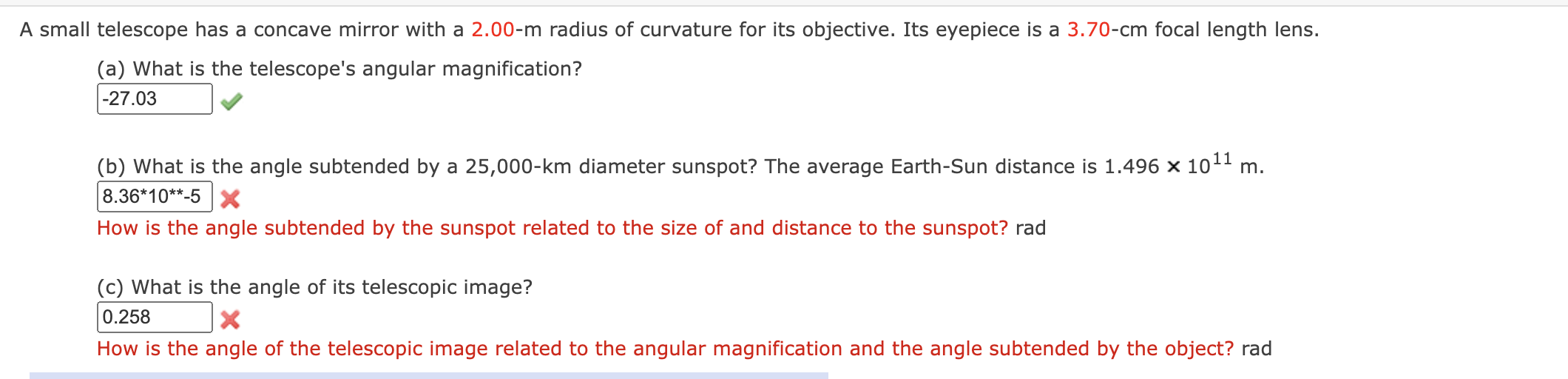 Solved A small telescope has a concave mirror with a 2.00−m