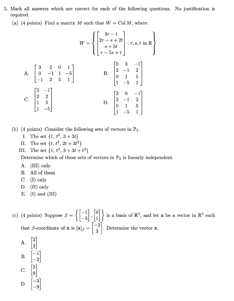 Solved 5. Mark all answers which are correct for each of the | Chegg.com