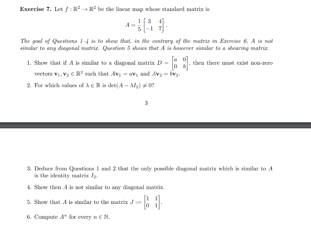 Solved Exercise 7. Let f: R2 + R2 be the linear map whose | Chegg.com