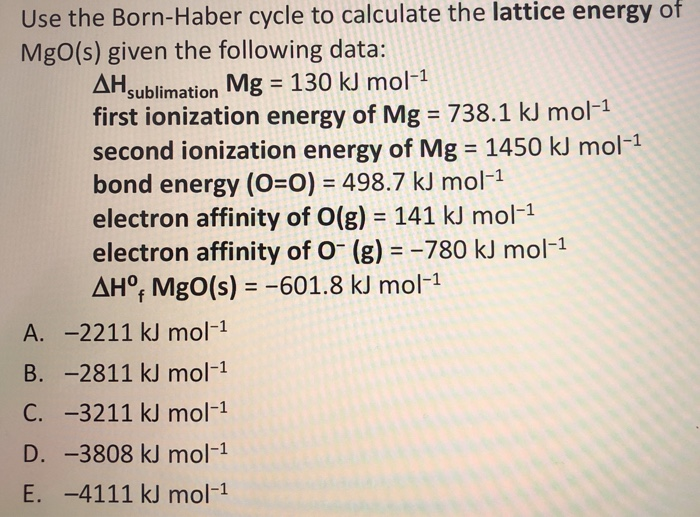 born haber cycle lattice energy equation