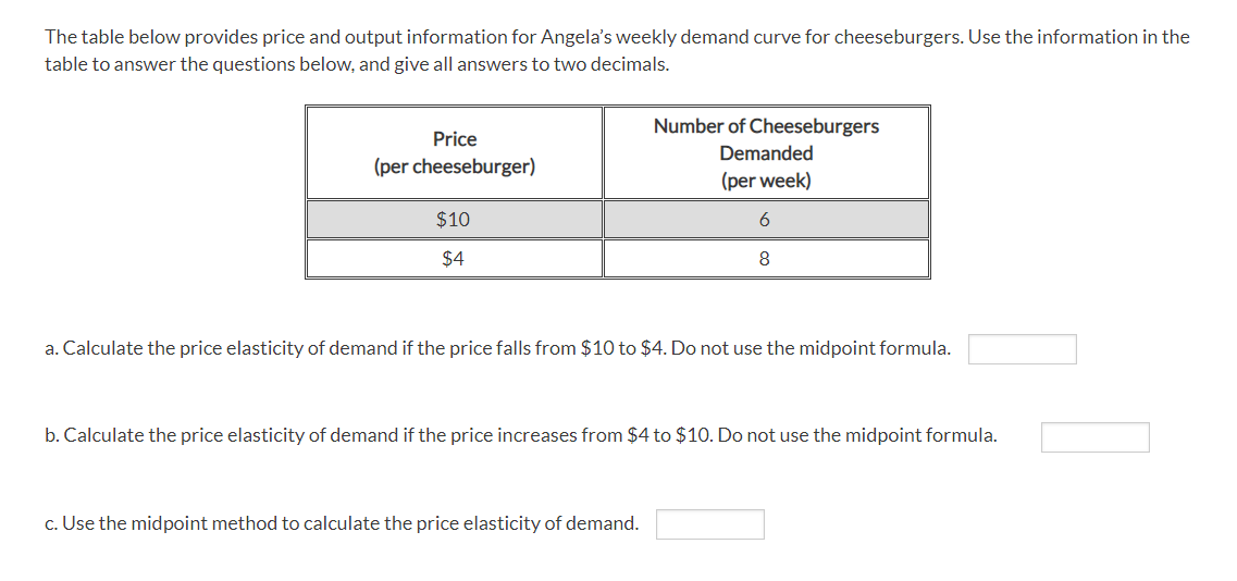 Solved The table below provides price and output information | Chegg.com